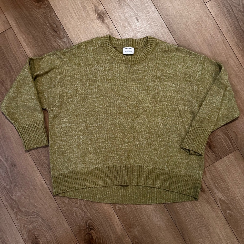 Old Navy Go-Recycled Crewneck Sweater Womens 2X Olive Green Marl Oversized Knit